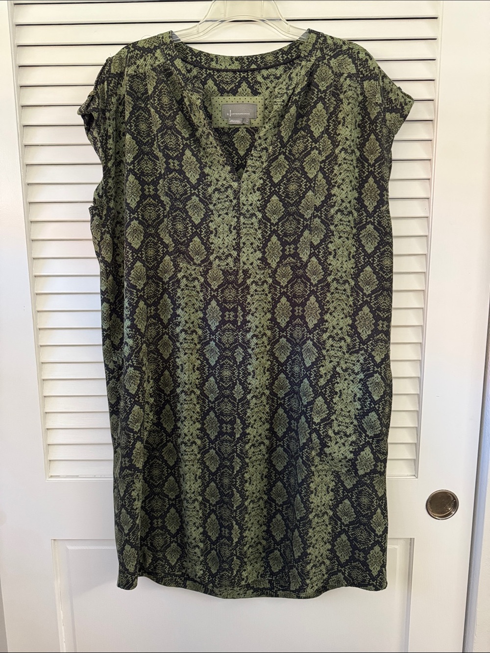 Anthropologie Olive & Black Snake-Print Midi Dress
